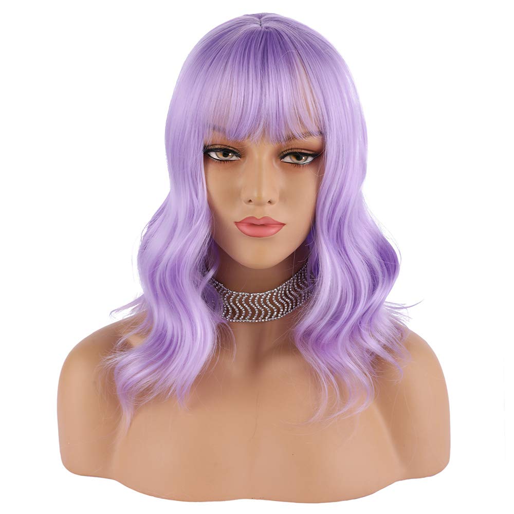 eNilecor lavanda-púrpura bob corto rizado vista lateral: estilo vibrante para uso diario