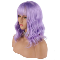 eNilecor lavender purple wig air bangs close-up demonstrates breathable rose net and secure fit.