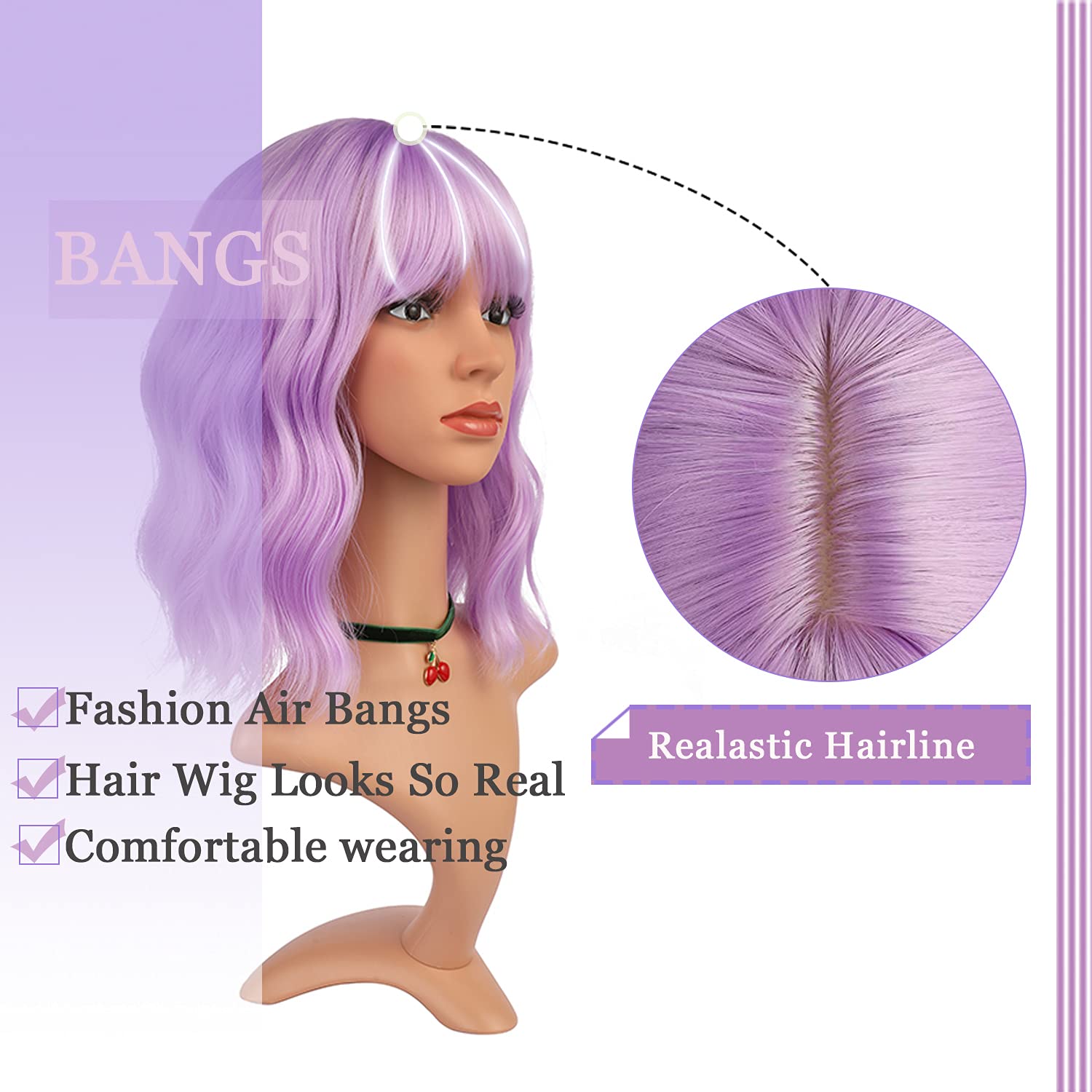 eNilecor lavender purple wig cap with breathable rose net for comfortable all-day wear.