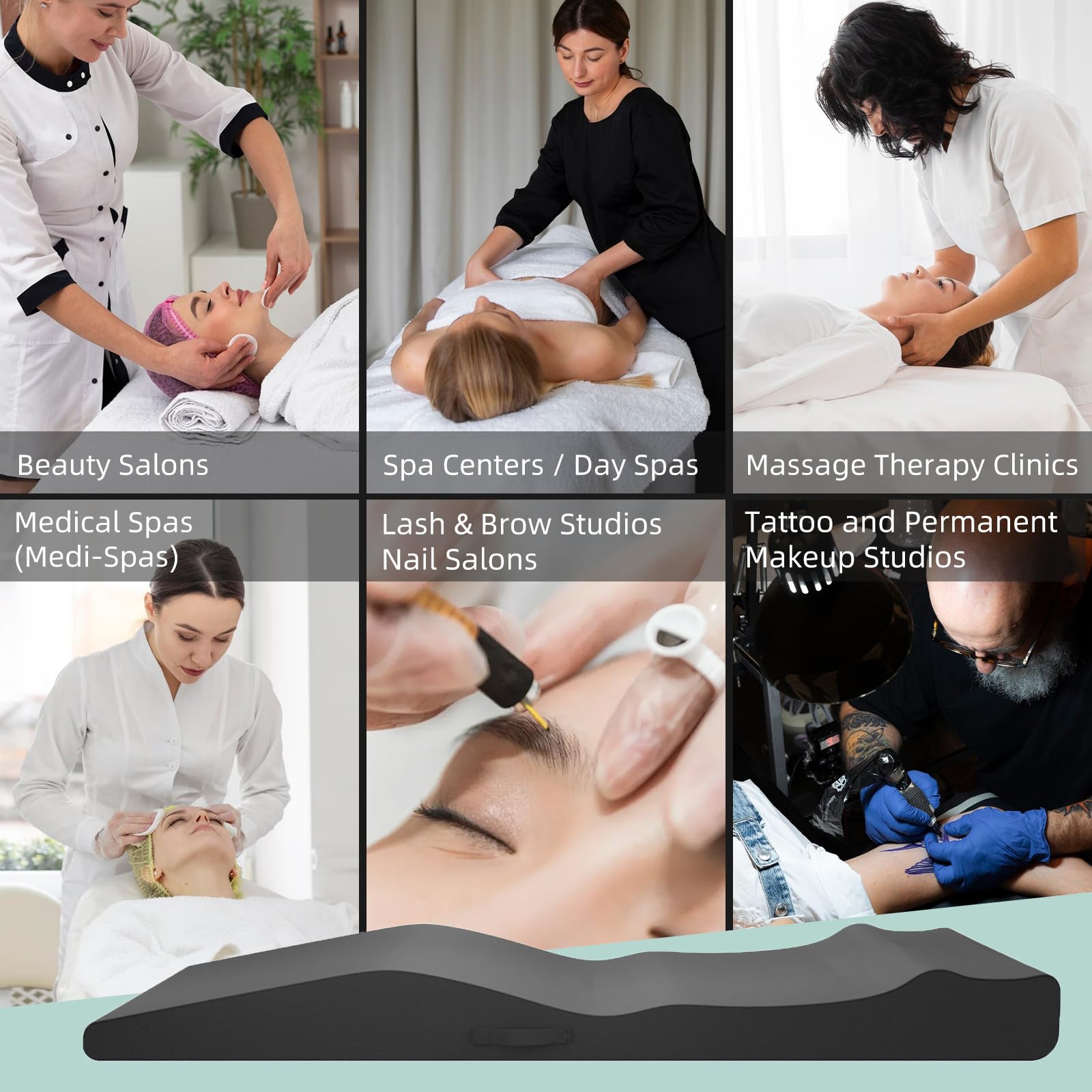 ENITYA Lash Bed Topper 71x27.5 inch black surface for versatile beauty sessions.