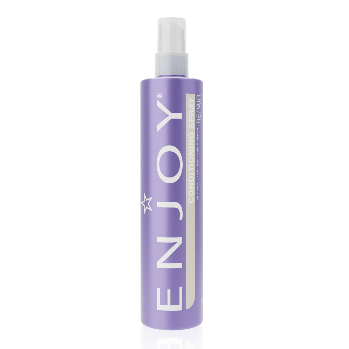ENJOY Conditioning Spray bottle-application shows easy detangling and smoothing for frizz-prone hair.