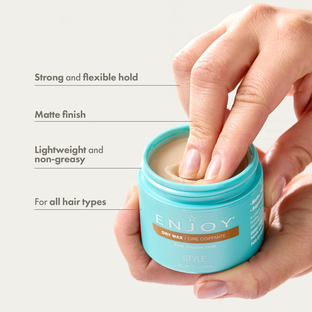 Enjoy Dry Wax firm flexible hold keeps styling control throughout the day.