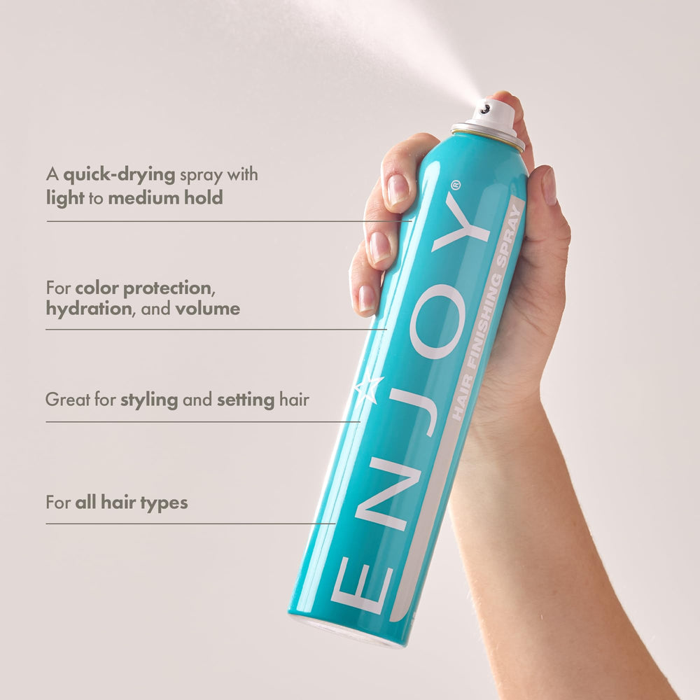 Enjoy Hair Finishing Spray hold action closeup highlights pliable finish