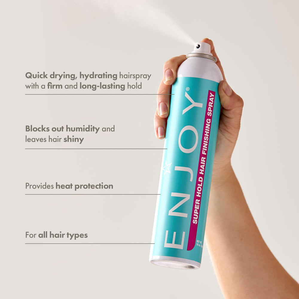 Enjoy Hair Finishing Spray long-lasting hold preserves shape without stiffness.