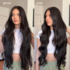Hair strands after using Enjoy Hydrating Conditioner appear detangled and smooth.