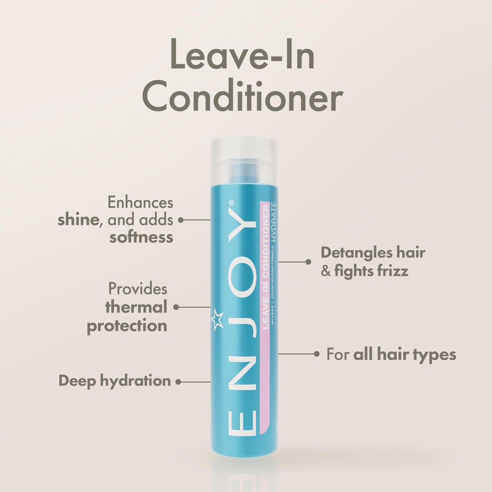Enjoy Leave-In Conditioner pump-dispense demonstrates easy application for daily use