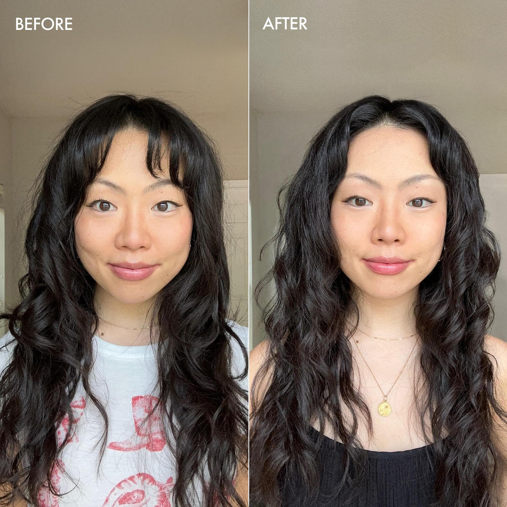 Enjoy Shaping Curly Hair Styling Cream anti-frizz close-up demonstrates smoothing and frizz control.
