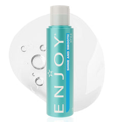 Enjoy Shine & Smooth frizz-control bottle demonstrates silky, weightless hair