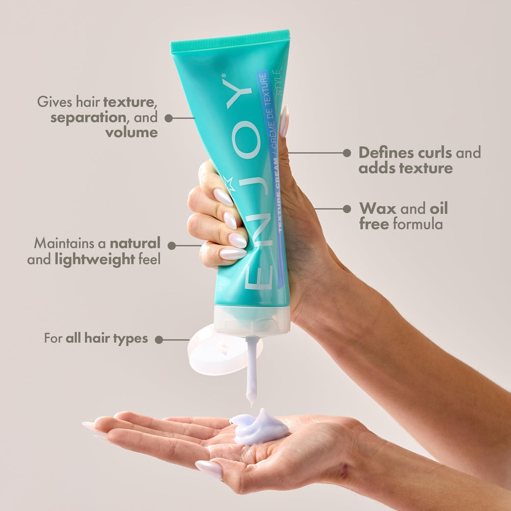 Enjoy Texture Cream anti-frizz-finish shows pliable hold without stiffness.