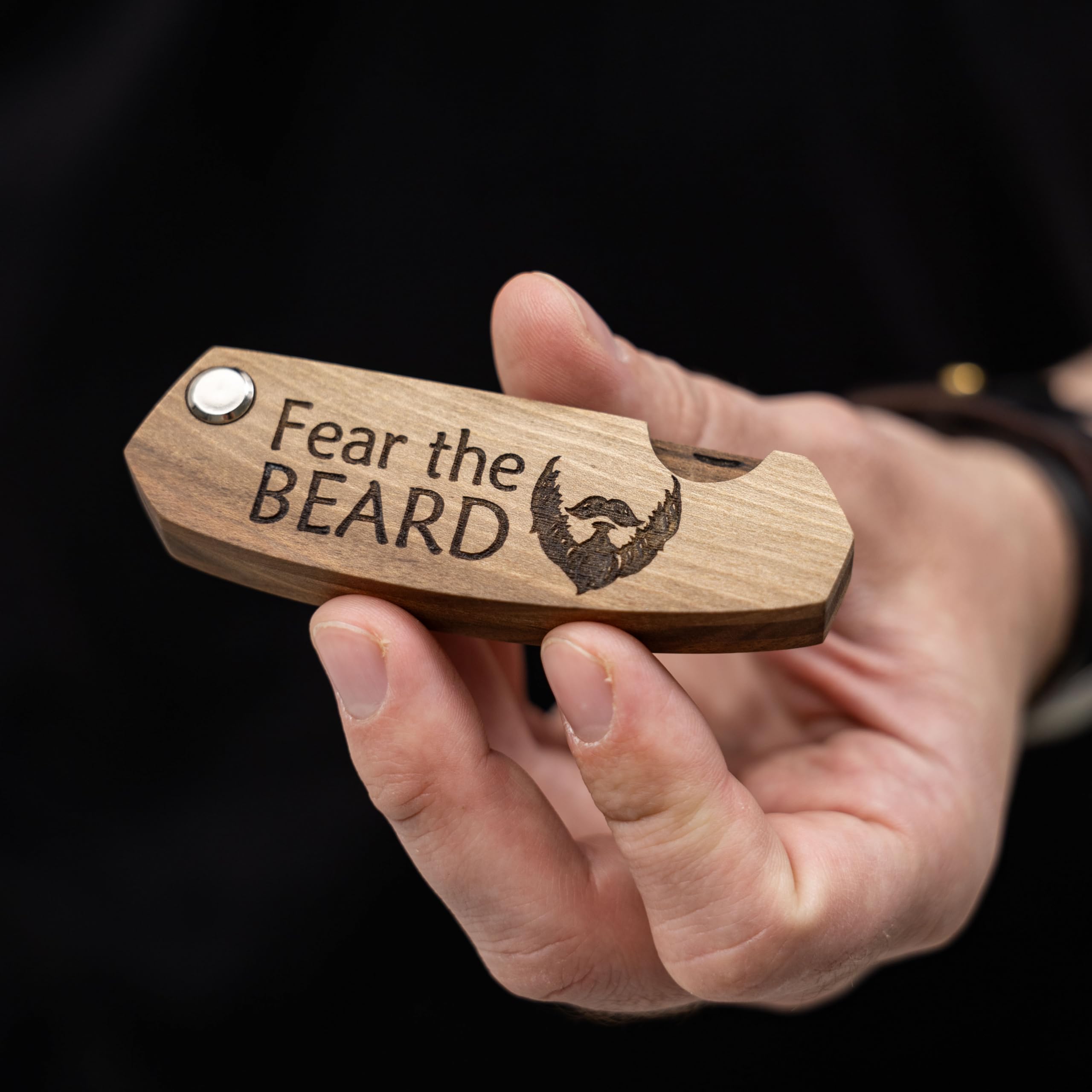 Enjoy The Wood pocket beard comb shown with compact on-the-go convenience