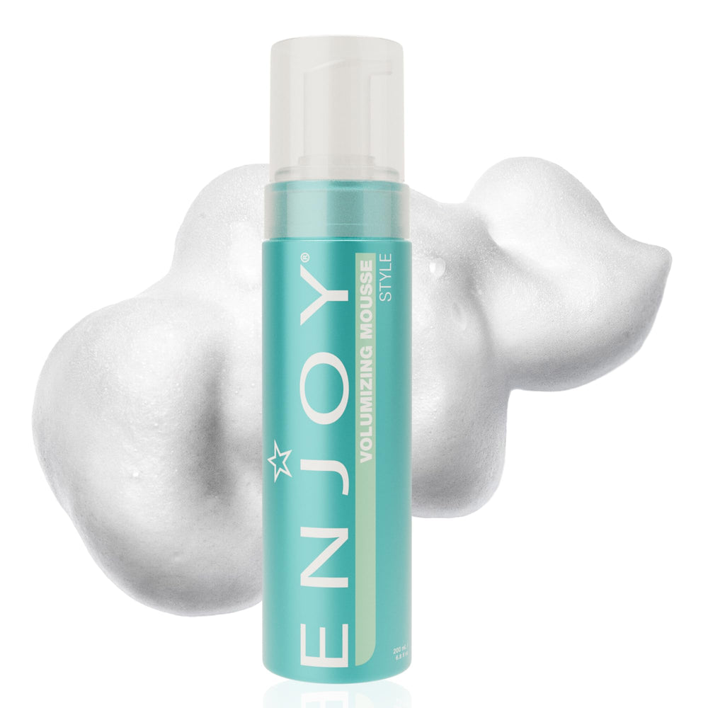 Enjoy Volumizing Mousse bottle demonstrates lightweight volume-boosting formula