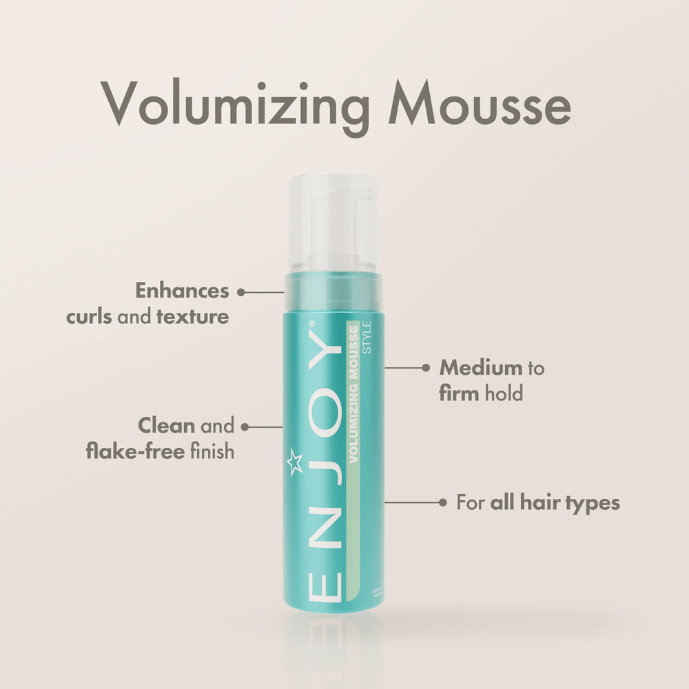 Enjoy Volumizing Mousse hair volume shot emphasizes lasting lift