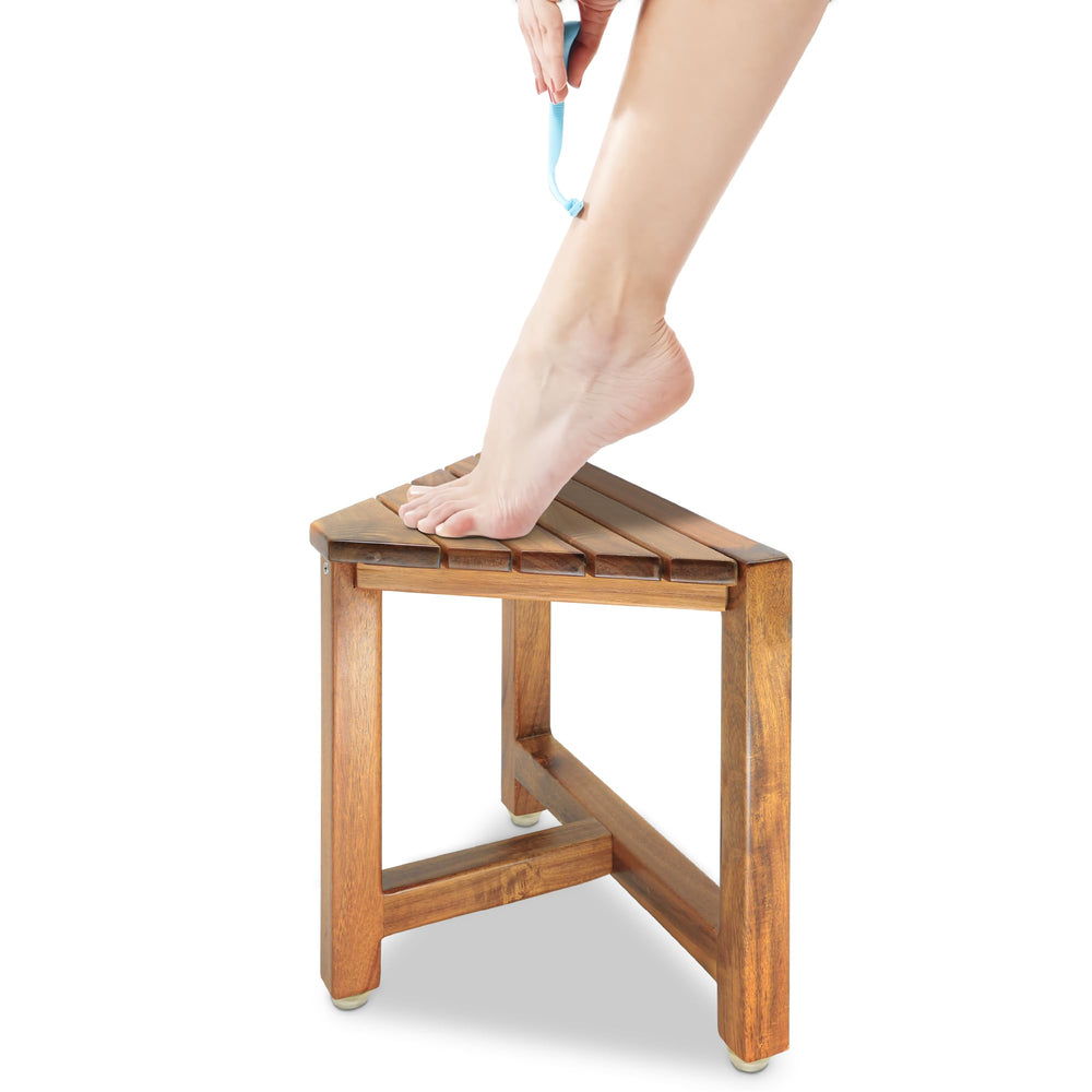 ENKEZI Shower Foot Rest front view highlights stable, water-resistant corner bench for shaving