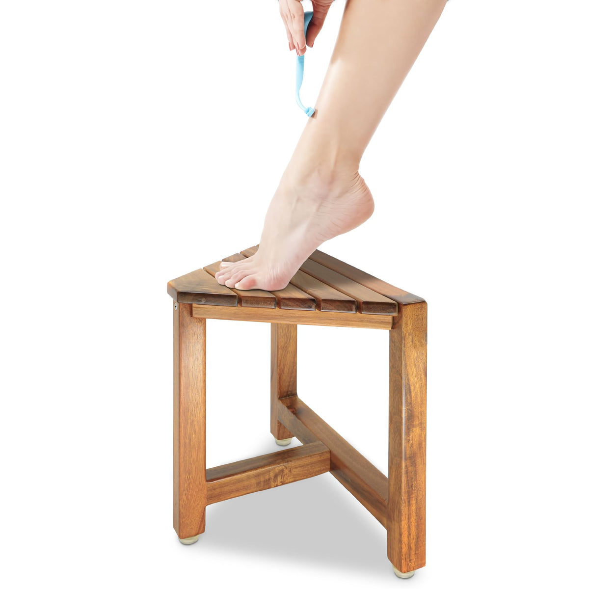 ENKEZI Shower Foot Rest front view highlights stable, water-resistant corner bench for shaving