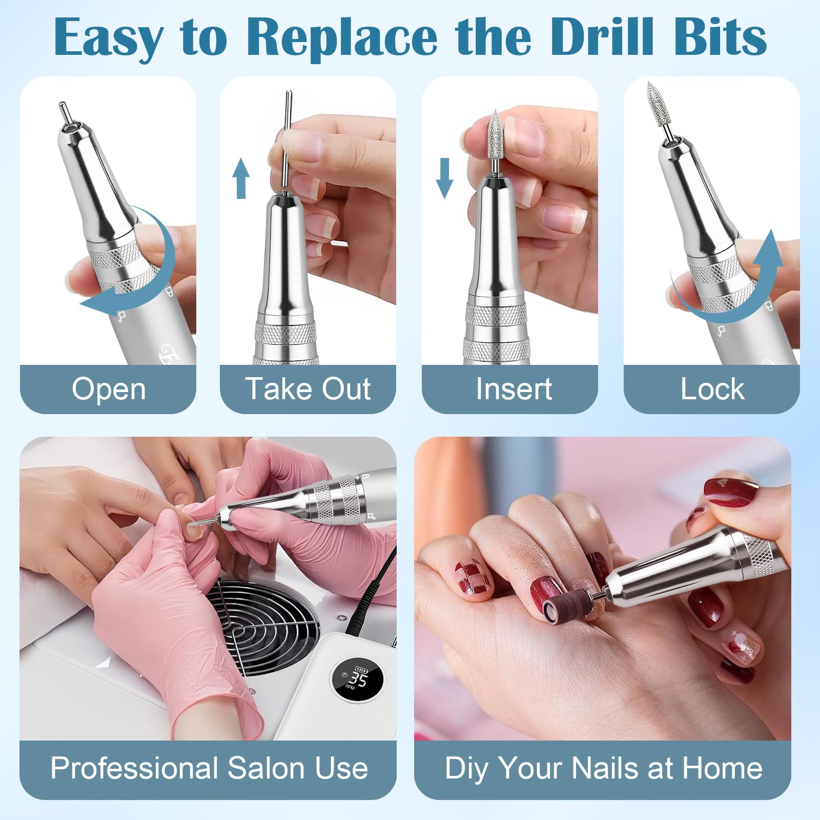 Enniewi nail drill six sanding bands provide smooth prep and finish