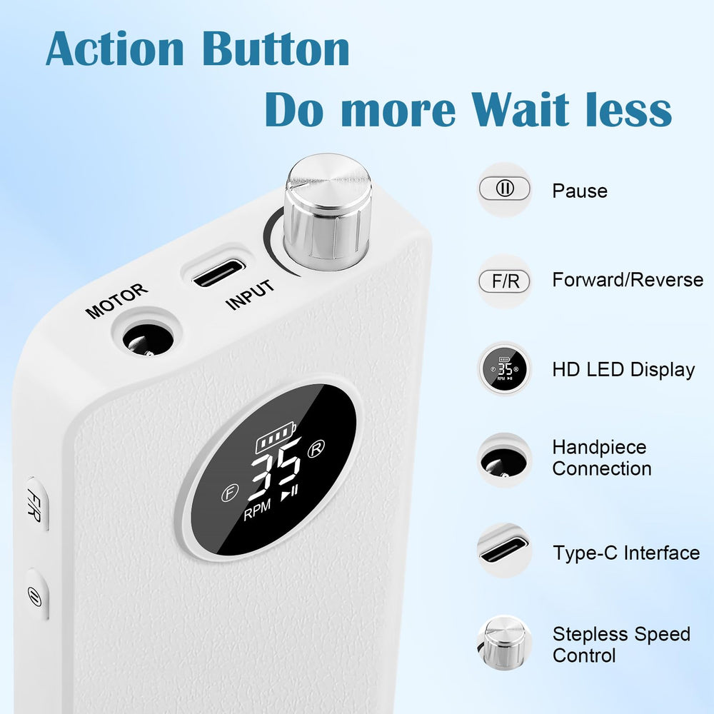 Enniewi nail drill pause button allows safe bit changes during use