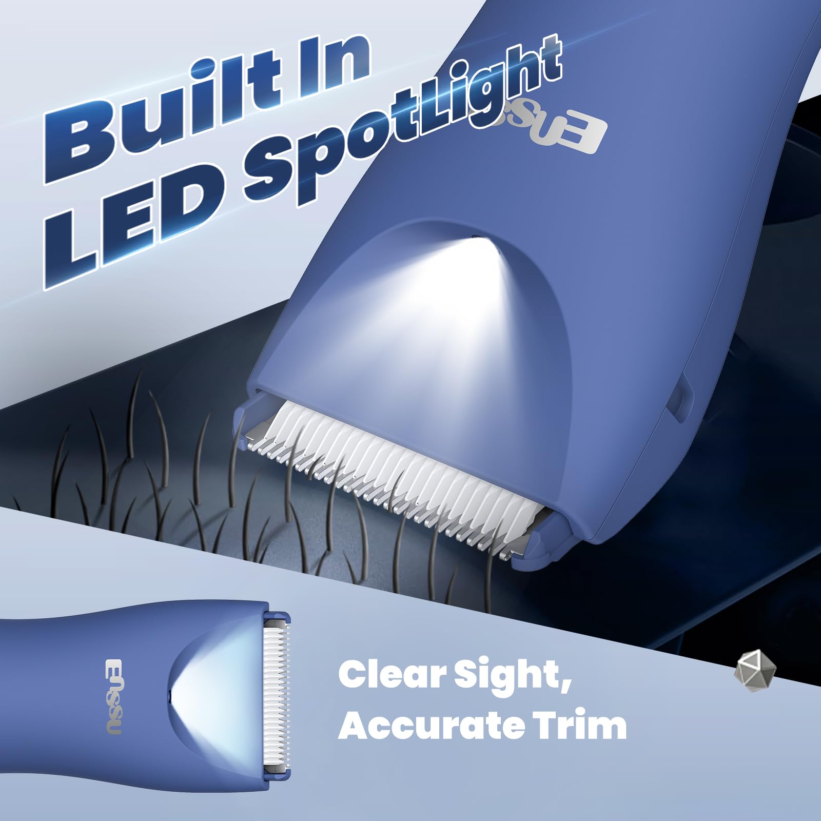 ENSSU Manscape Trimmer LED light aids precise trimming in low light.