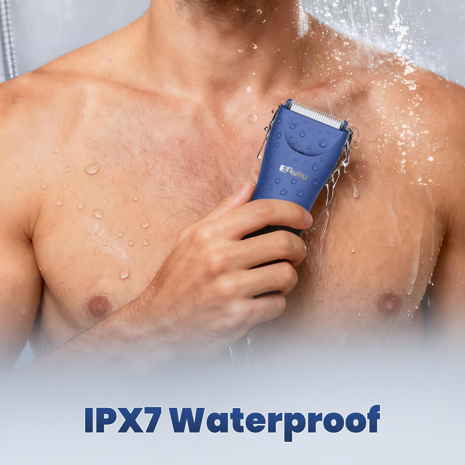 ENSSU Manscape Trimmer underwater use shows IPX7 waterproof design.