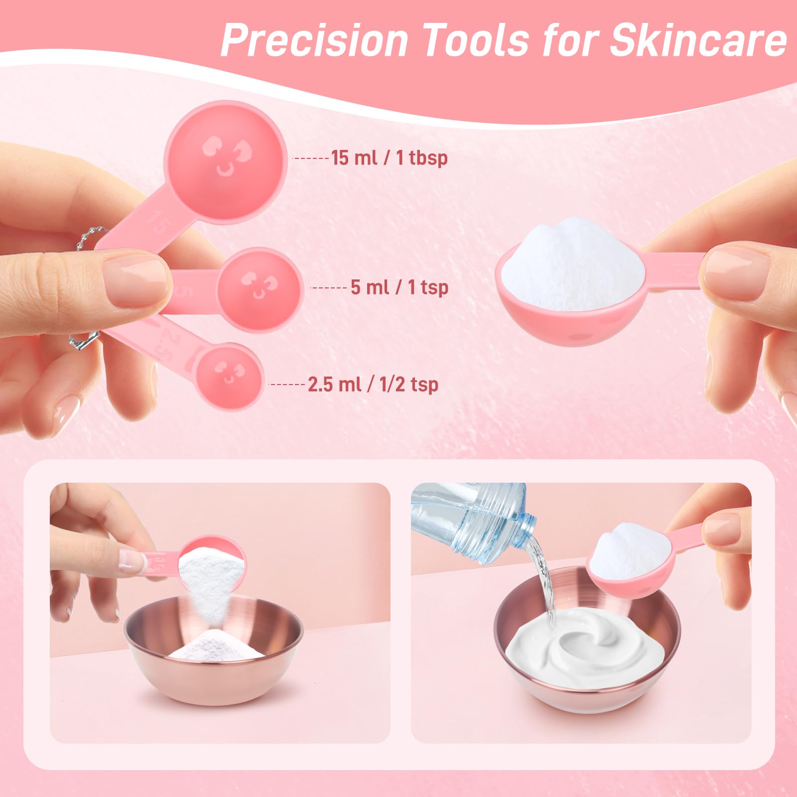 Entei measuring spoons in three sizes enable precise mask formulations.