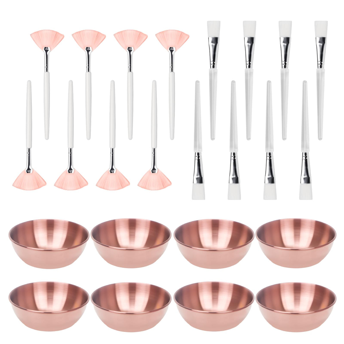 Entei rose gold facial bowls—8-pack for precise at-home mask mixing.