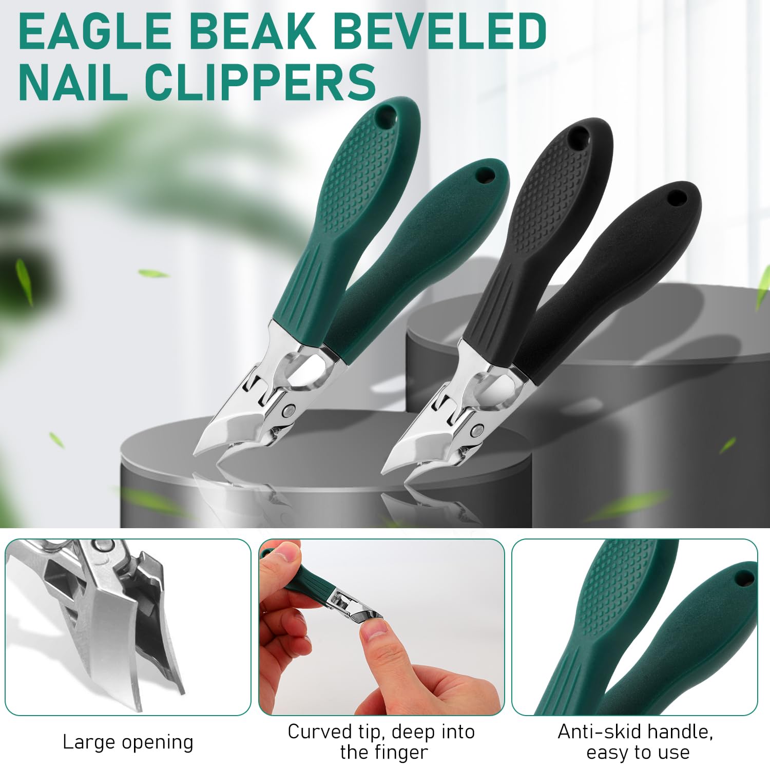 Enterlent anti-splash slanted nail clipper with wide jaw keeps clipping mess-free.