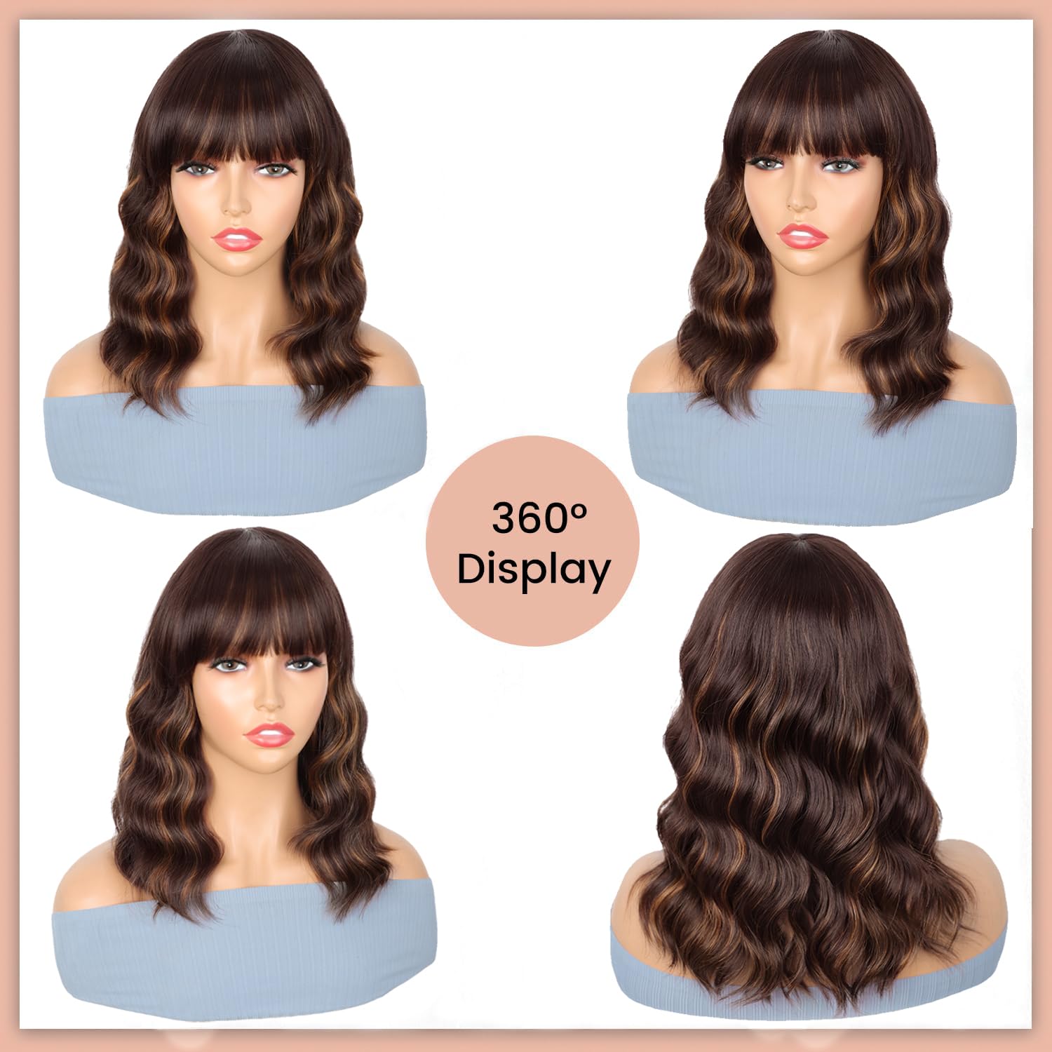 ENTRANCED STYLES brown highlight wig glueless cap enables easy wear and secure fit.