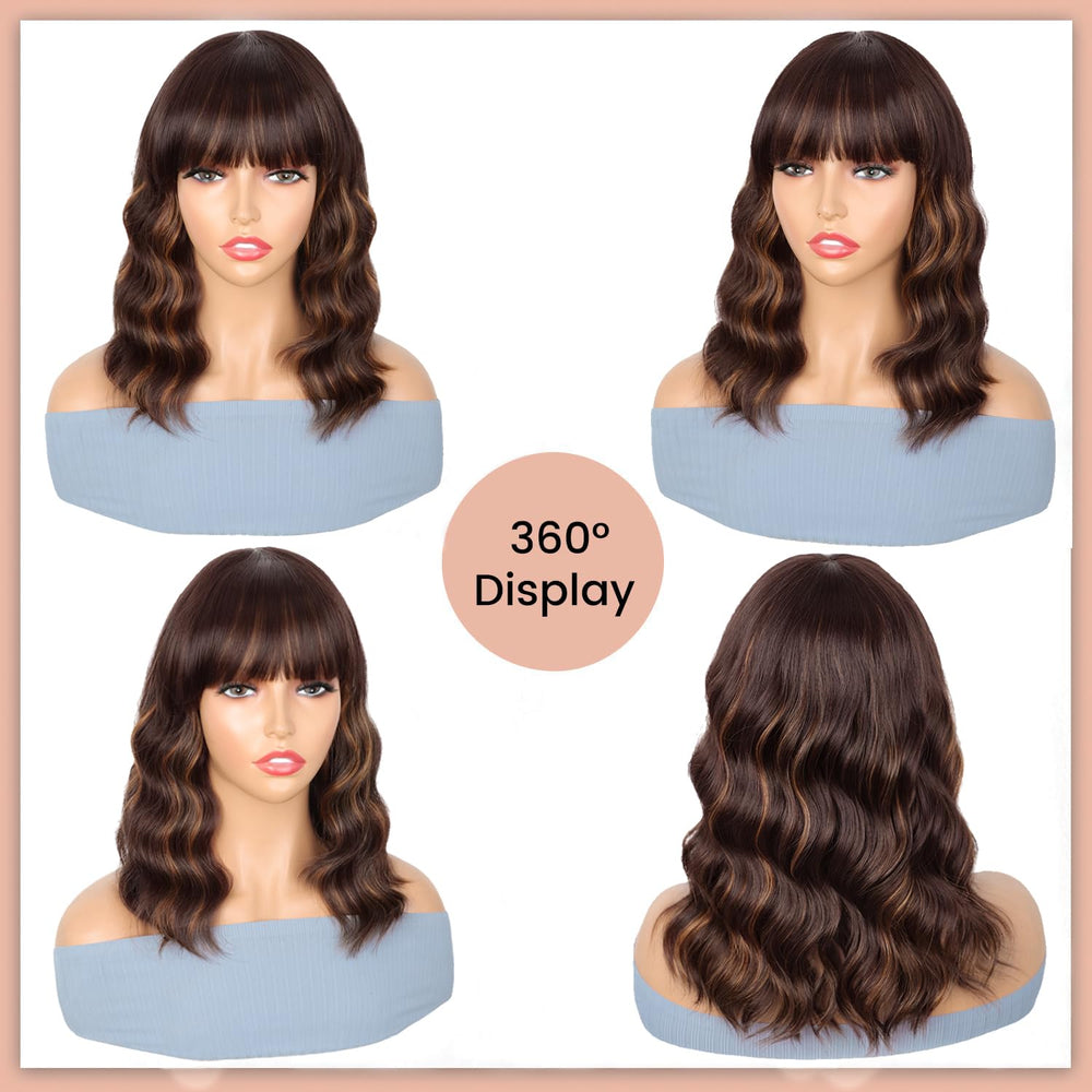 ENTRANCED STYLES brown highlight wig glueless cap enables easy wear and secure fit.