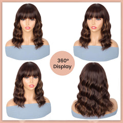ENTRANCED STYLES brown highlight wig glueless cap enables easy wear and secure fit.