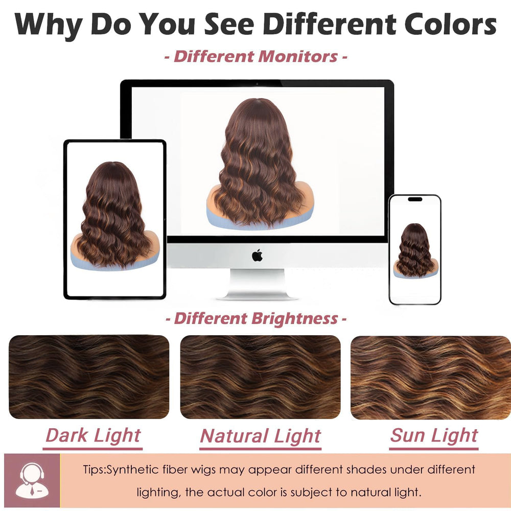 ENTRANCED STYLES brown highlight wig length 14in demonstrates comfortable short bob style.