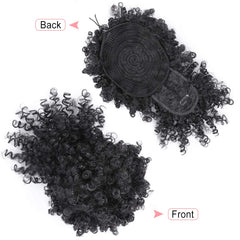 ENTRANCED STYLES drawstring ponytail bangs close-up for quick styling detail