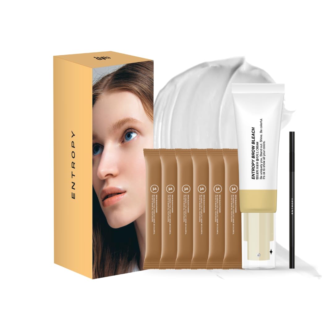 Entropy Makeup Brow Bleach Kit packaging highlights at-home salon-quality brow lightening