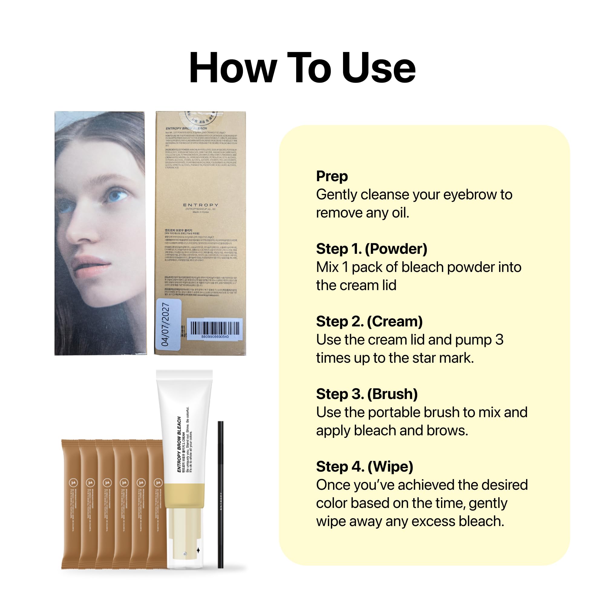 Entropy Makeup Brow Bleach Kit six-applications pack offers economical at-home solutions