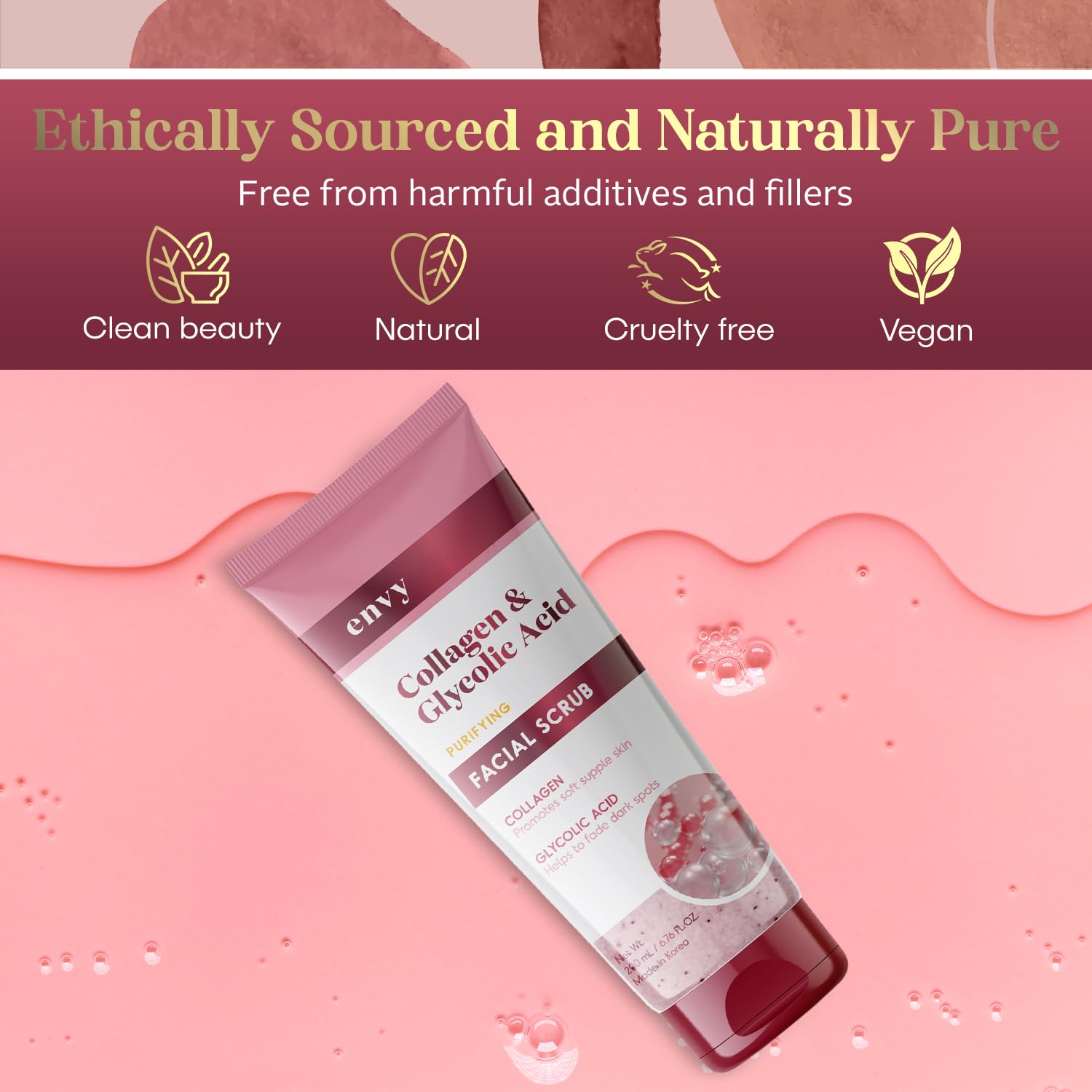 Close-up of collagen and glycolic acid ingredients powering hydration and renewal