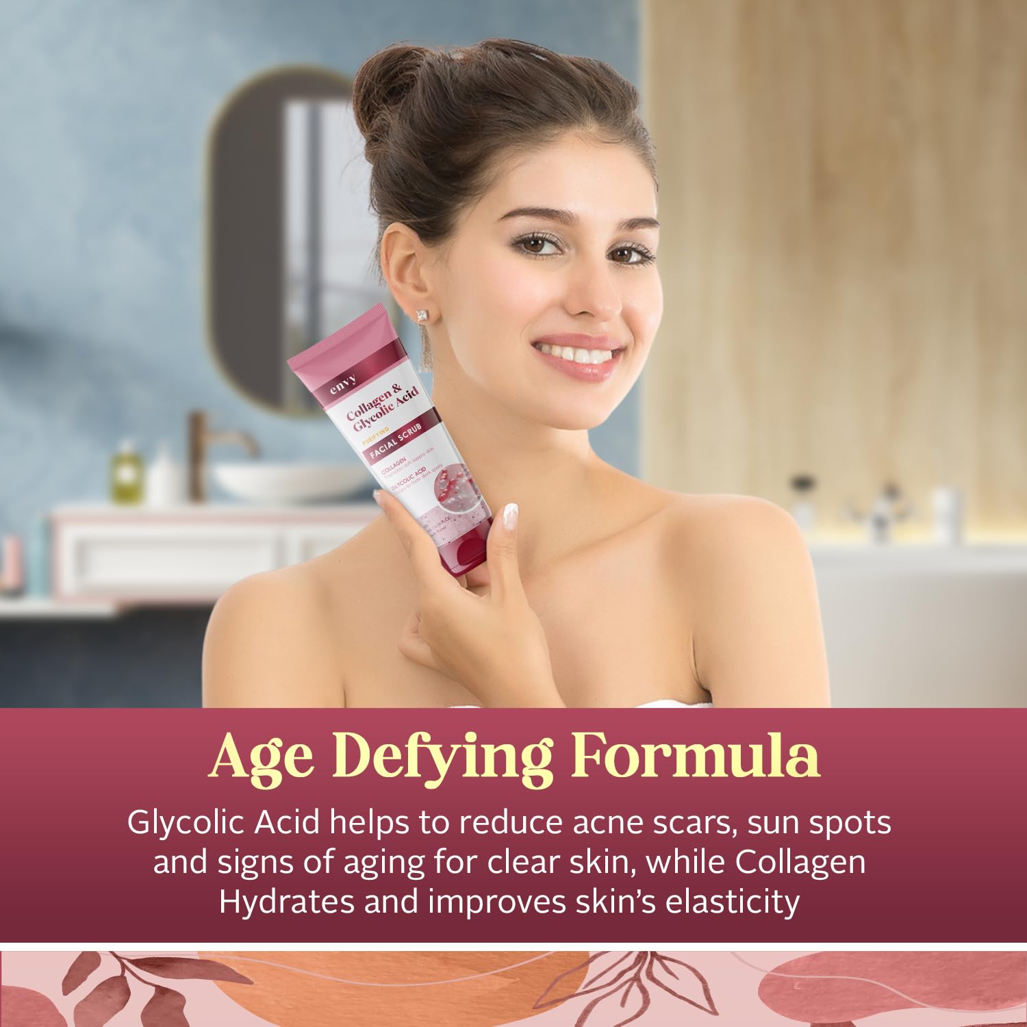 Envy Collagen & Glycolic Scrub label confirms vegan, cruelty-free clean beauty