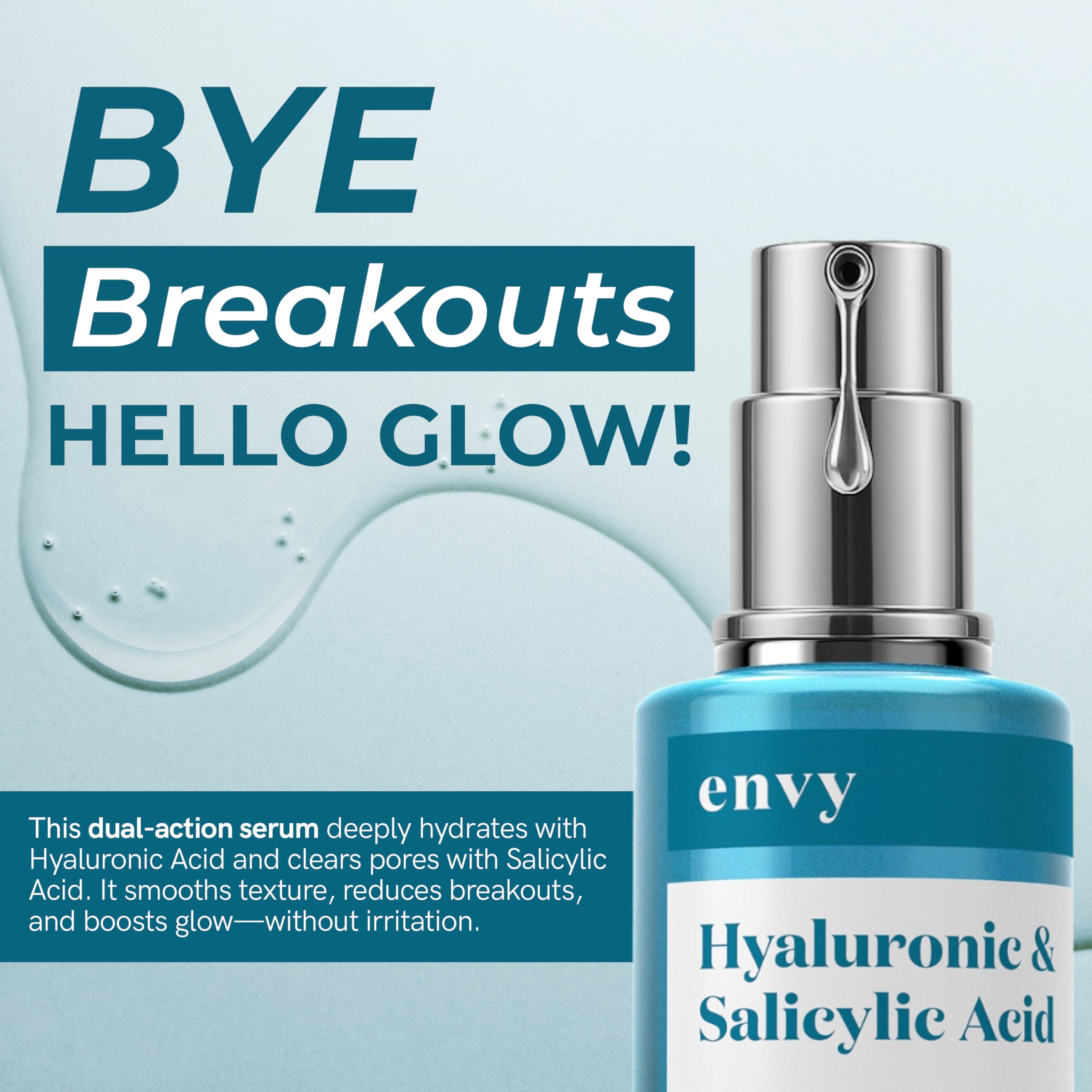 Envy Hyaluronic Serum pump dispensing for easy, mess-free application.
