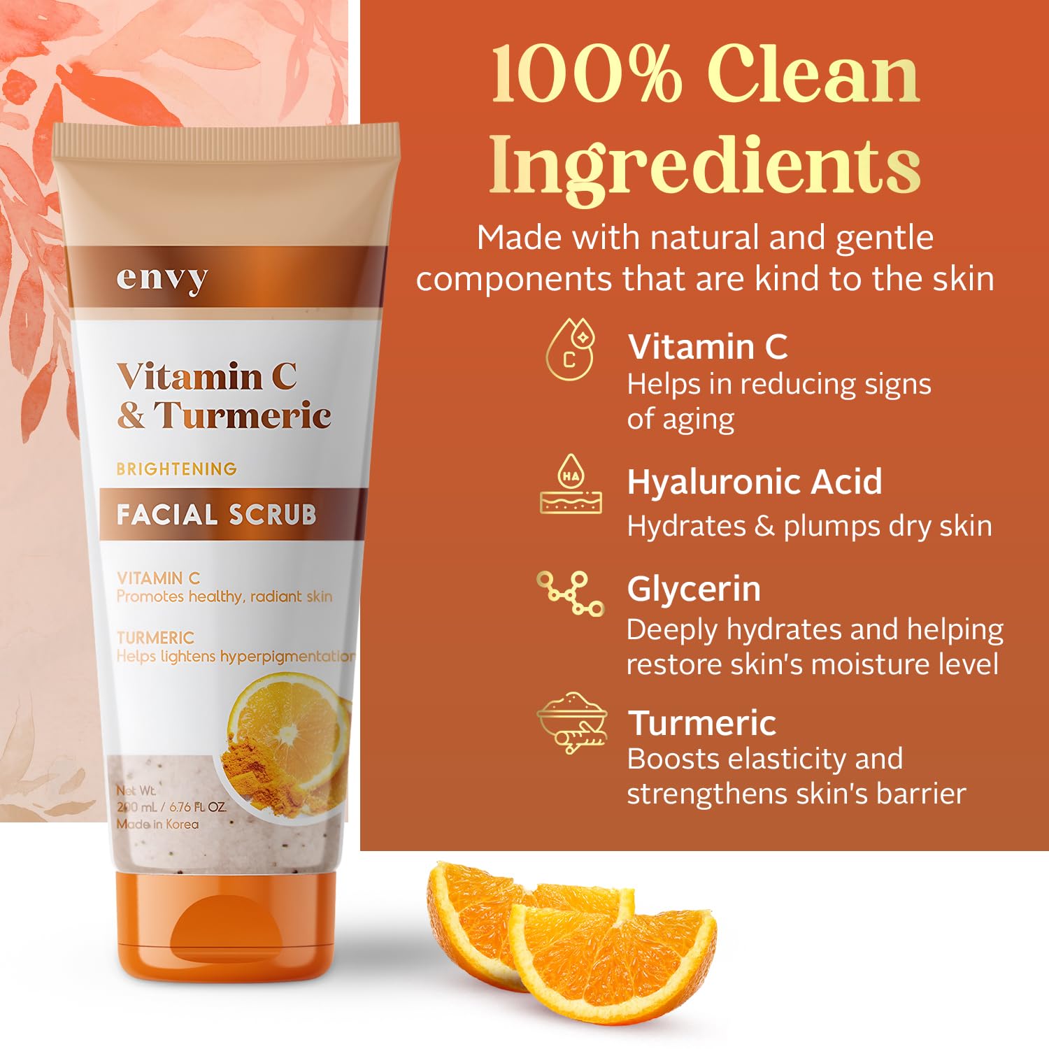 Envy Vitamin C and Turmeric Face Scrub being applied shows refreshing cleansing routine.
