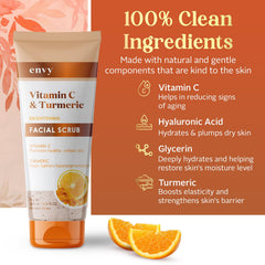 Envy Vitamin C and Turmeric Face Scrub being applied shows refreshing cleansing routine.