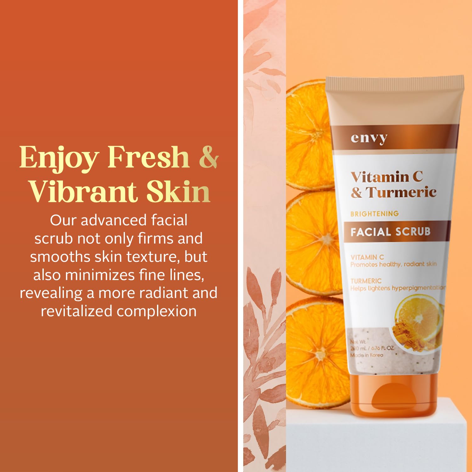 Envy Vitamin C and Turmeric Face Scrub texture closeup reveals gentle exfoliation for radiant skin.