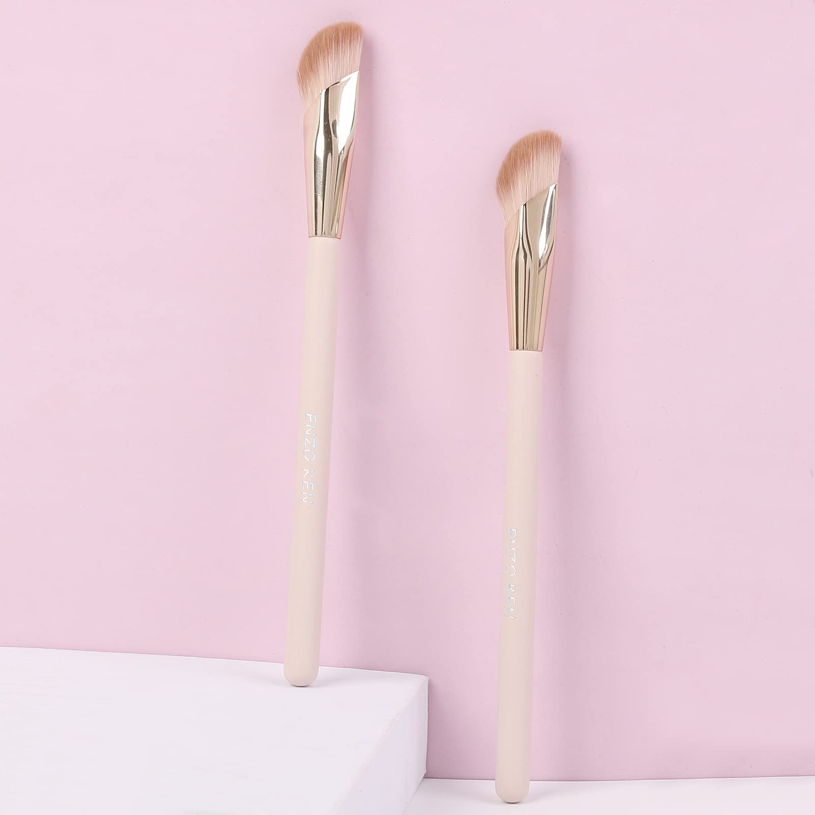ENZO KEN pink-gold angled concealer brush adds premium, versatile everyday makeup use.