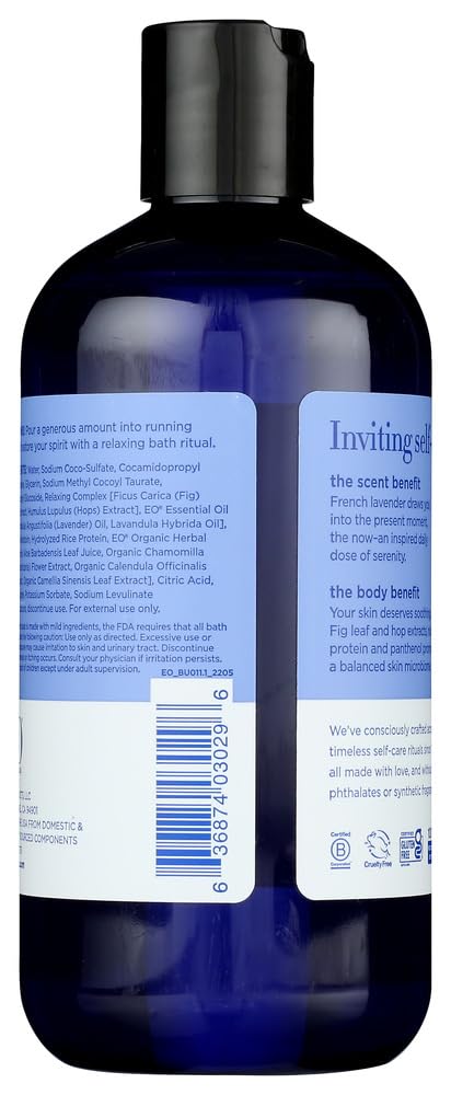 EO Bubble Bath Serenity French Lavender lavender bloom showcases calming aromatherapy and hydration.