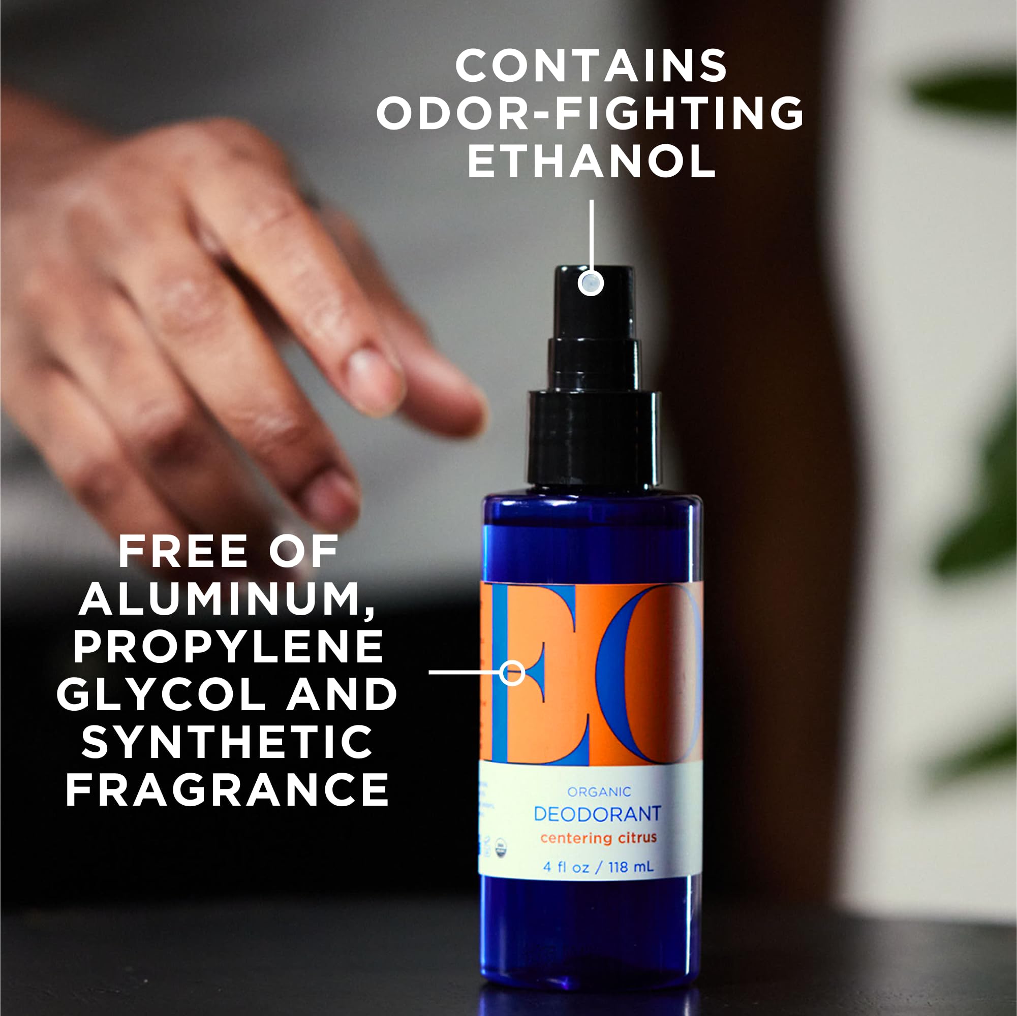 EO Organic Deodorant Spray citrus bottle cap close-up for on-the-go refresh
