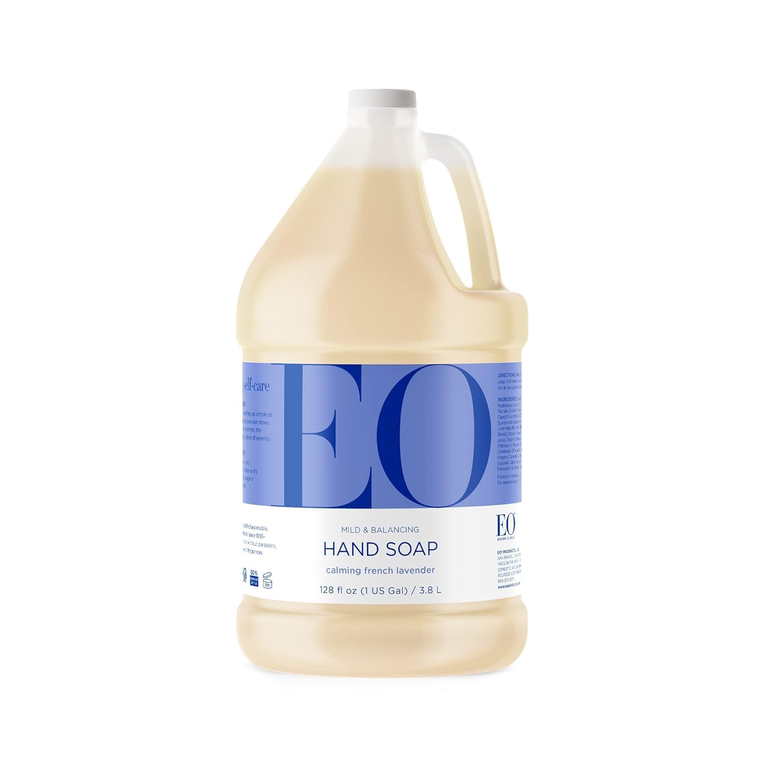 EO French Lavender hand soap bottle closeup with calming aroma.