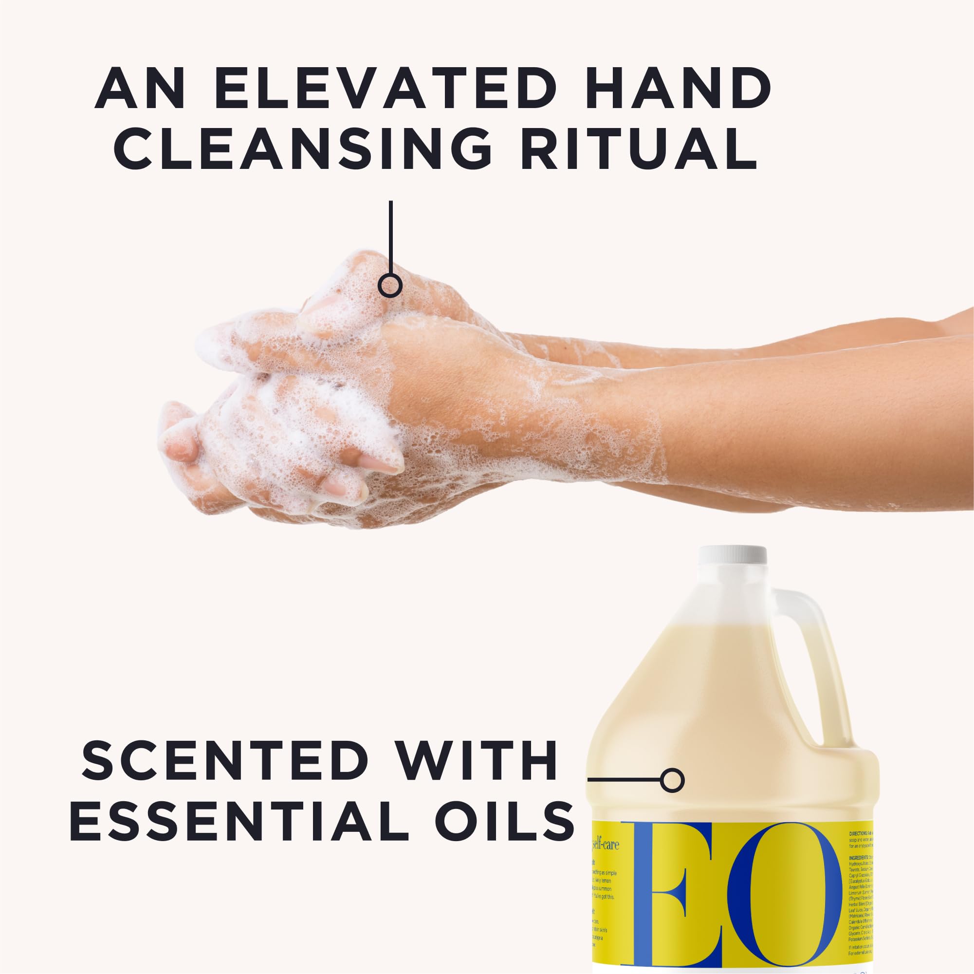 EO Hand Soap refill gallon container illustrates economical, convenient refills with reduced packaging waste.