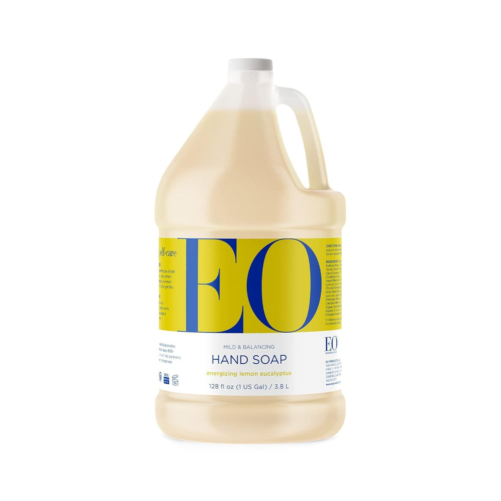 EO Liquid Hand Soap bottle front shows a refreshing lemon-eucalyptus cleanse.