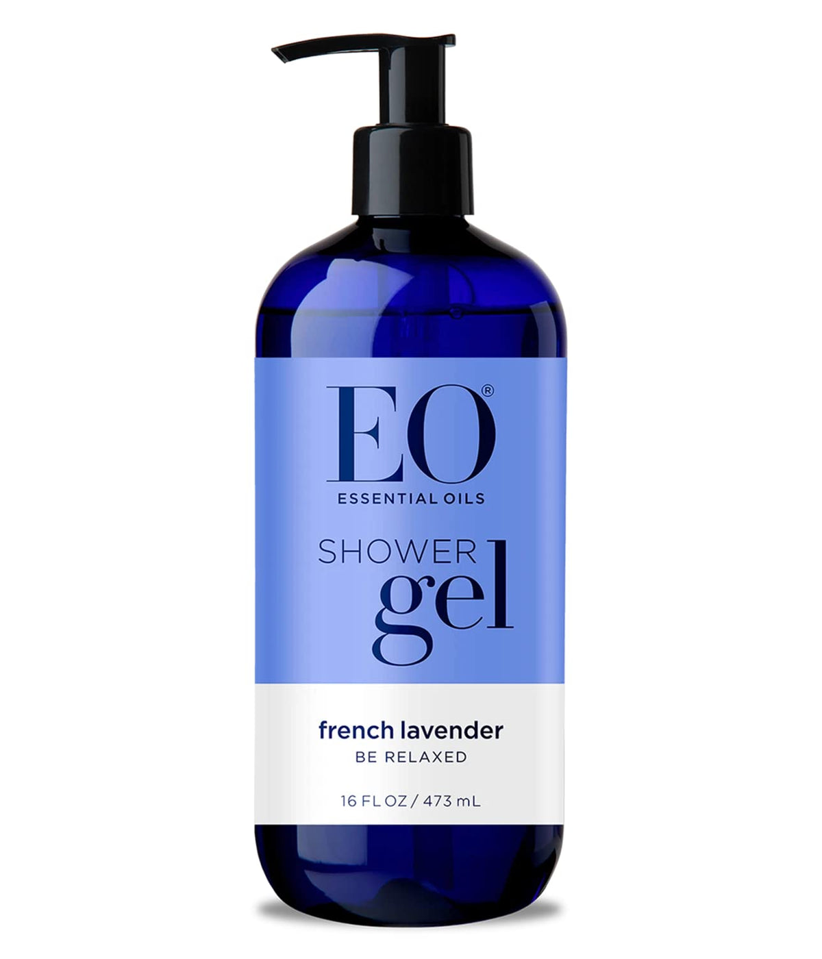 EO Skin-Conditioning Shower Gel French Lavender bottle provides hydrating cleanse.