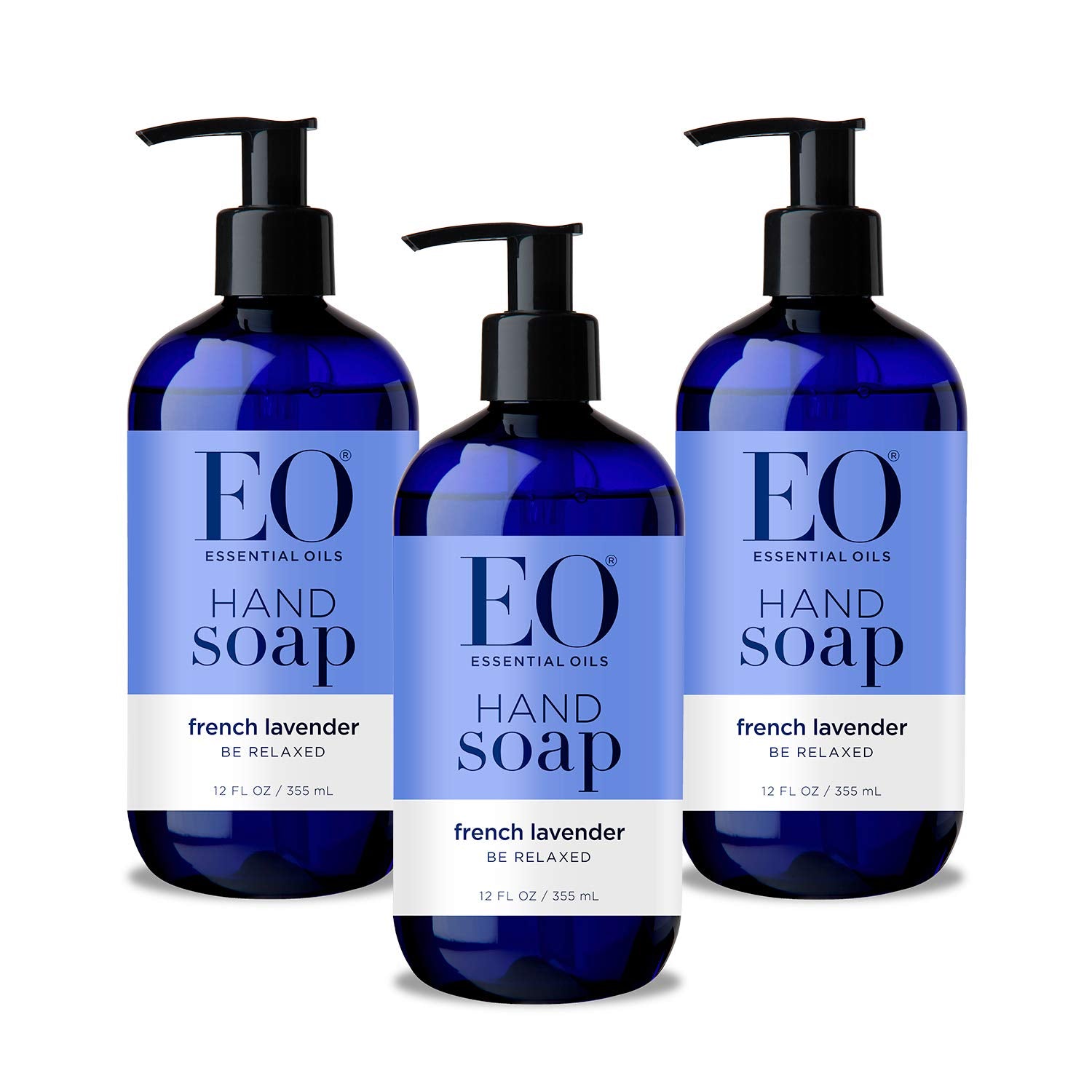 EO sulfate-free hand soap lavender bottle delivers calming lavender aromatherapy during handwashing