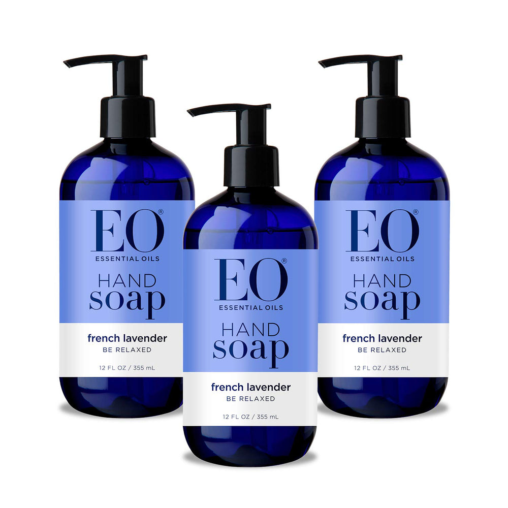 EO sulfate-free hand soap lavender bottle delivers calming lavender aromatherapy during handwashing