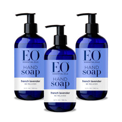 EO sulfate-free hand soap lavender bottle delivers calming lavender aromatherapy during handwashing