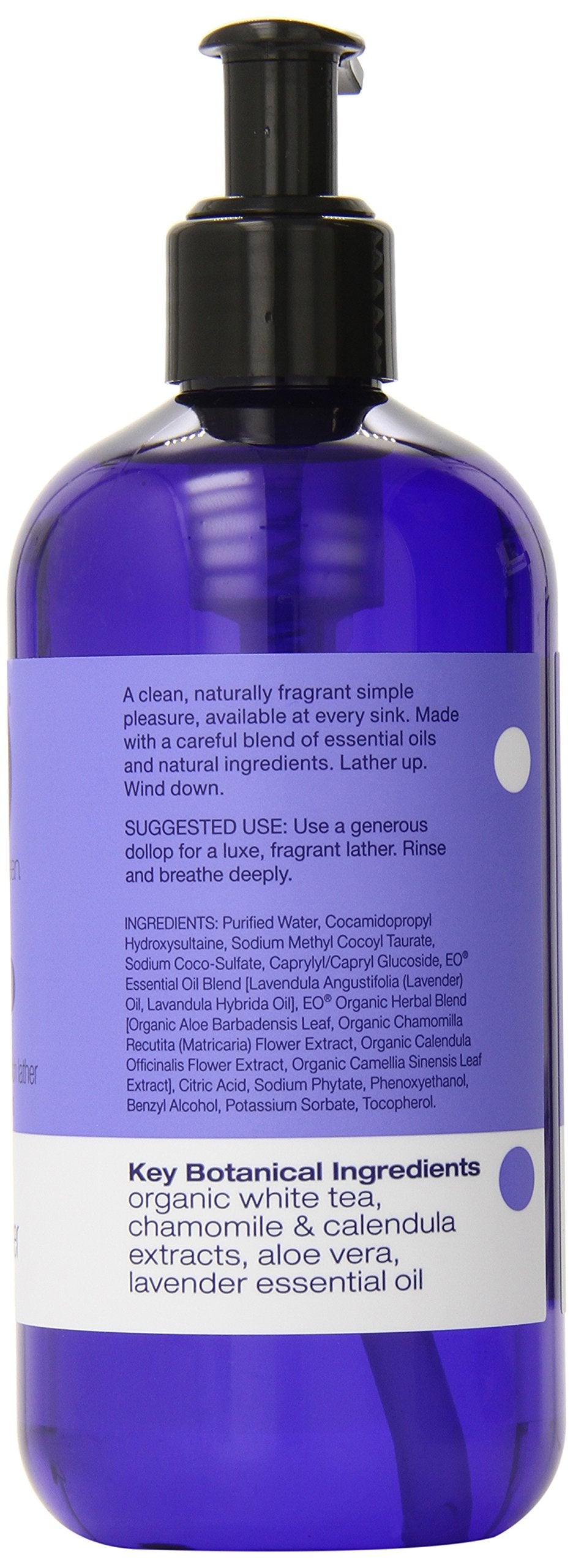 EO sulfate-free hand soap lavender pump displays gentle cleansing with skin-friendly feel