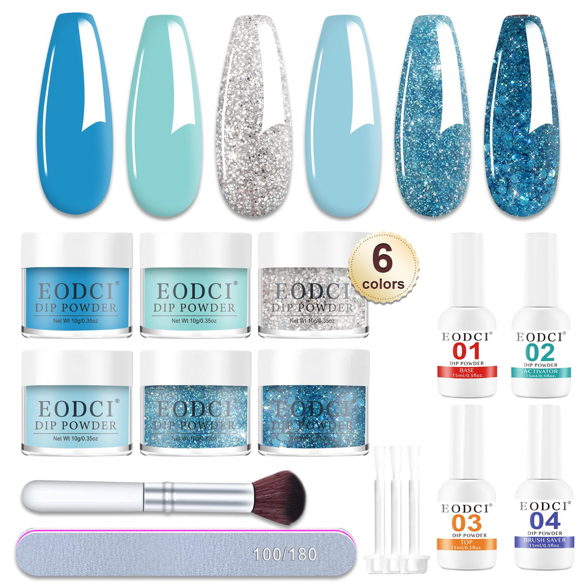 Eodci dip powder kit with six colors swatches for salon-quality at-home manicures
